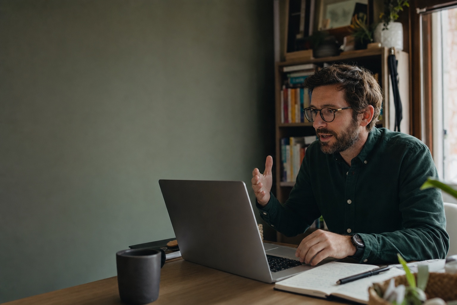 A Hermit teacher leading a private online English lesson